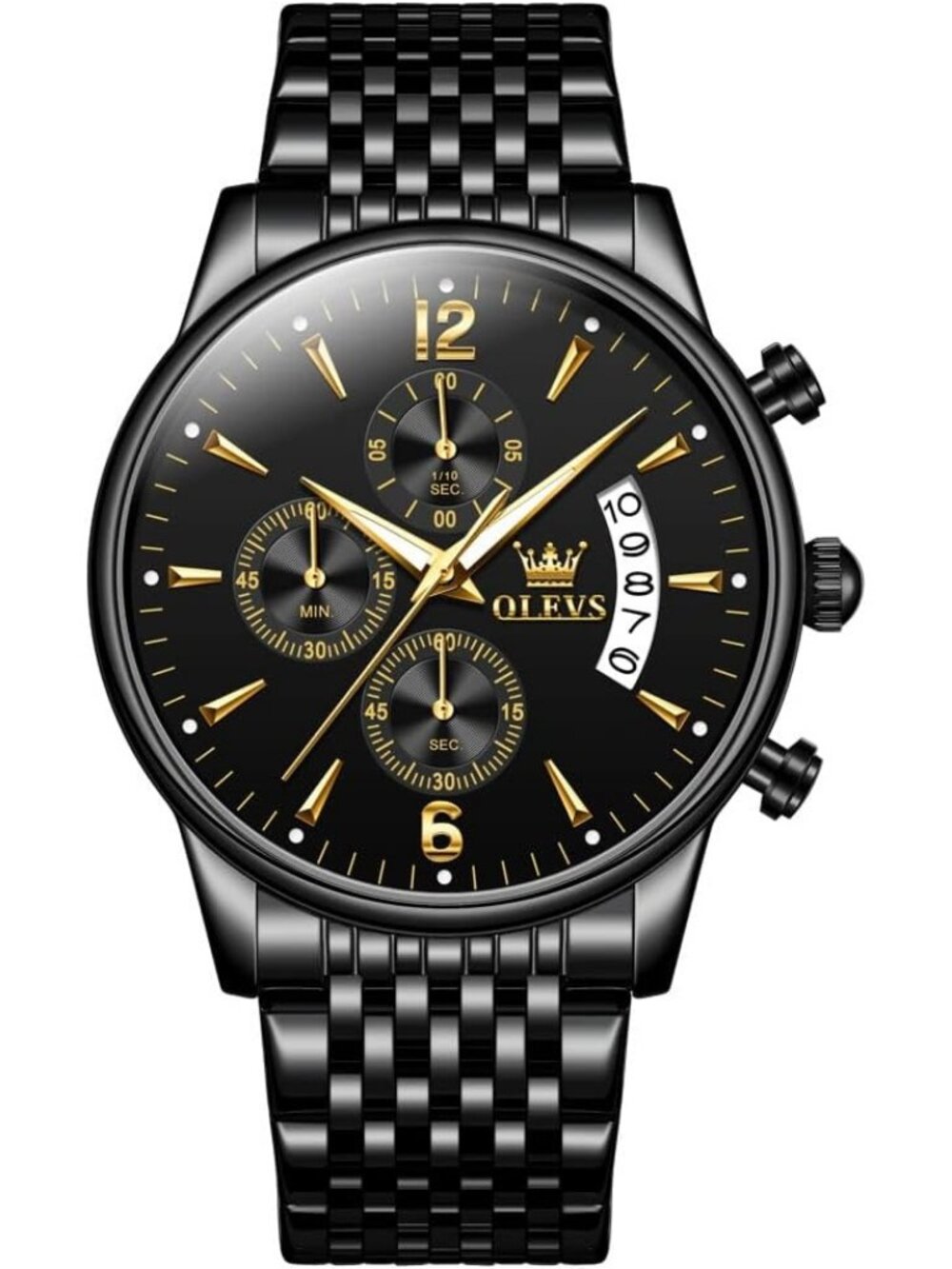 Men's Black Dial/Black Strap Stainless Steel Chronograph Waterproof Dress Watch